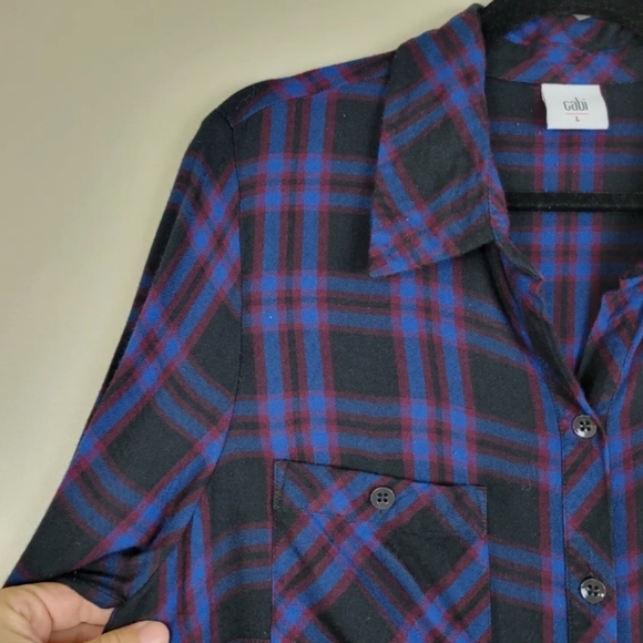 CABI moody plaid peplin button up shirt - Picture 7 of 9